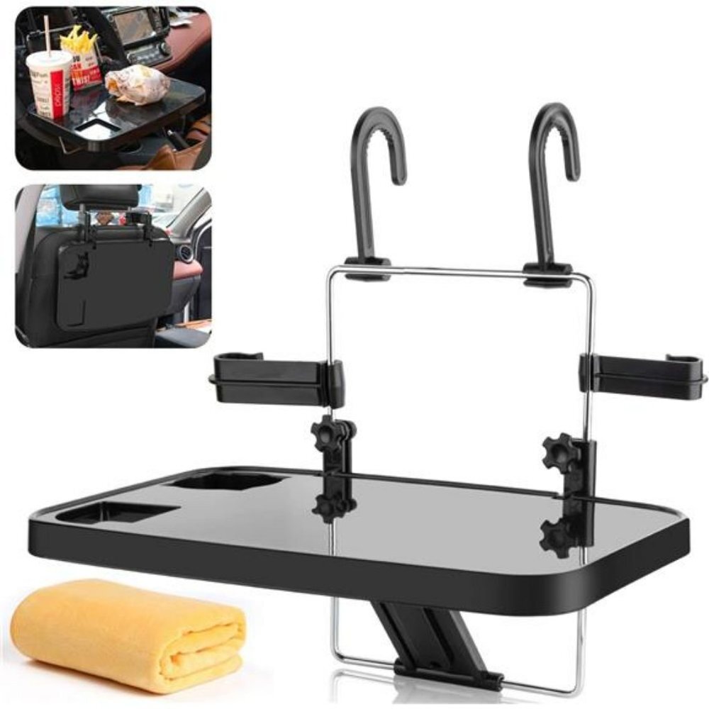 Foldable Car Seat Back Portable Tray, Hanging Car Steering Wheel Tray (Black)